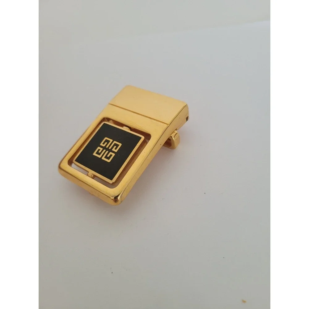 Givenchy Vintage Belt Buckle Gold Black Tone Logo Slim 1